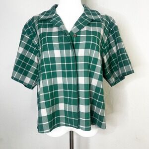 MM6 Maison Margiela Green Plaid Button Up Short Sleeve Shirt Boxy Size 38 / US 2